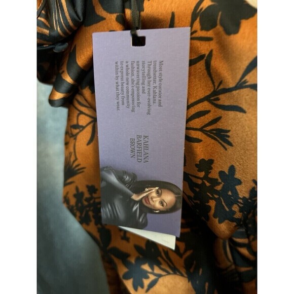 New Future Collective Women 2X Copper Floral Satin Flare Dress Whimsigoth Witchy - Picture 11 of 13